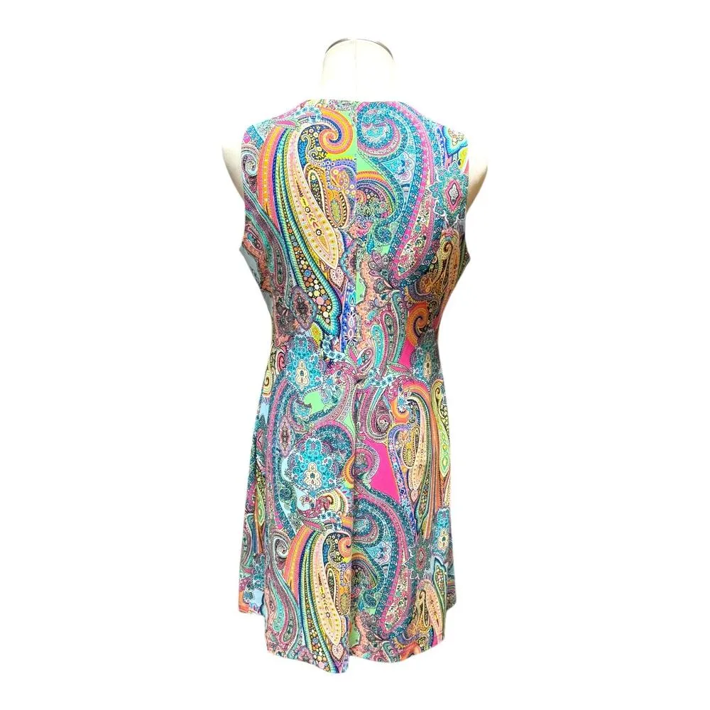 Tommy Hilfiger Paisley Sleeveless Dress Blue Pink Green 8 - Image 5