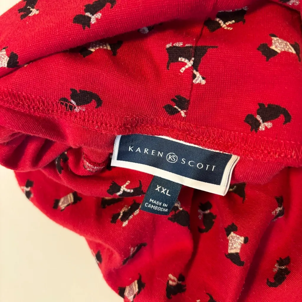 Karen Scott Long Sleeve Mock Neck Shirt Top Red Holiday Scottie Terrier Dogs XXL - Image 3