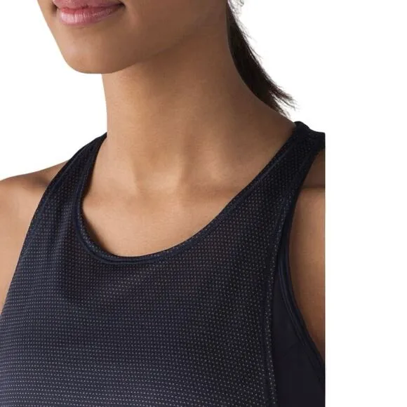 Lululemon Women‎ 4 Pushing Limits Tank Midnight Navy Mesh Overlay Built in Bra - Image 8