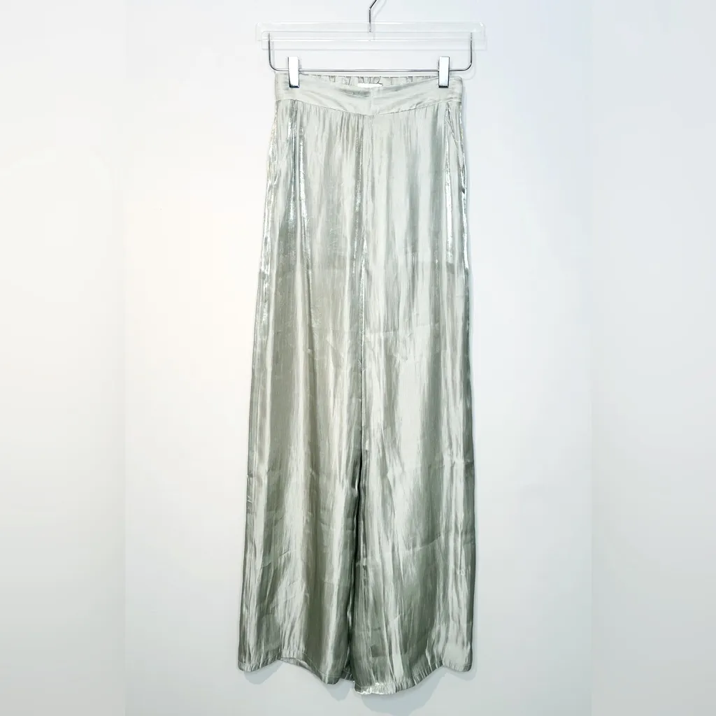 Veiled Collection Annika Shiny Satin Wide Leg Light Pastel Green Pants Size XS - Image 3