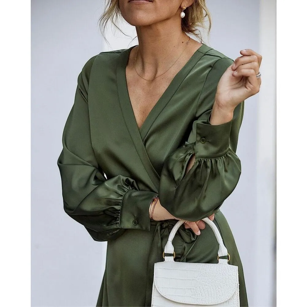 NEW The Drop Women's Treetop Wrap Dress by @jaceyduprie XS Green Size undefined - Image 5