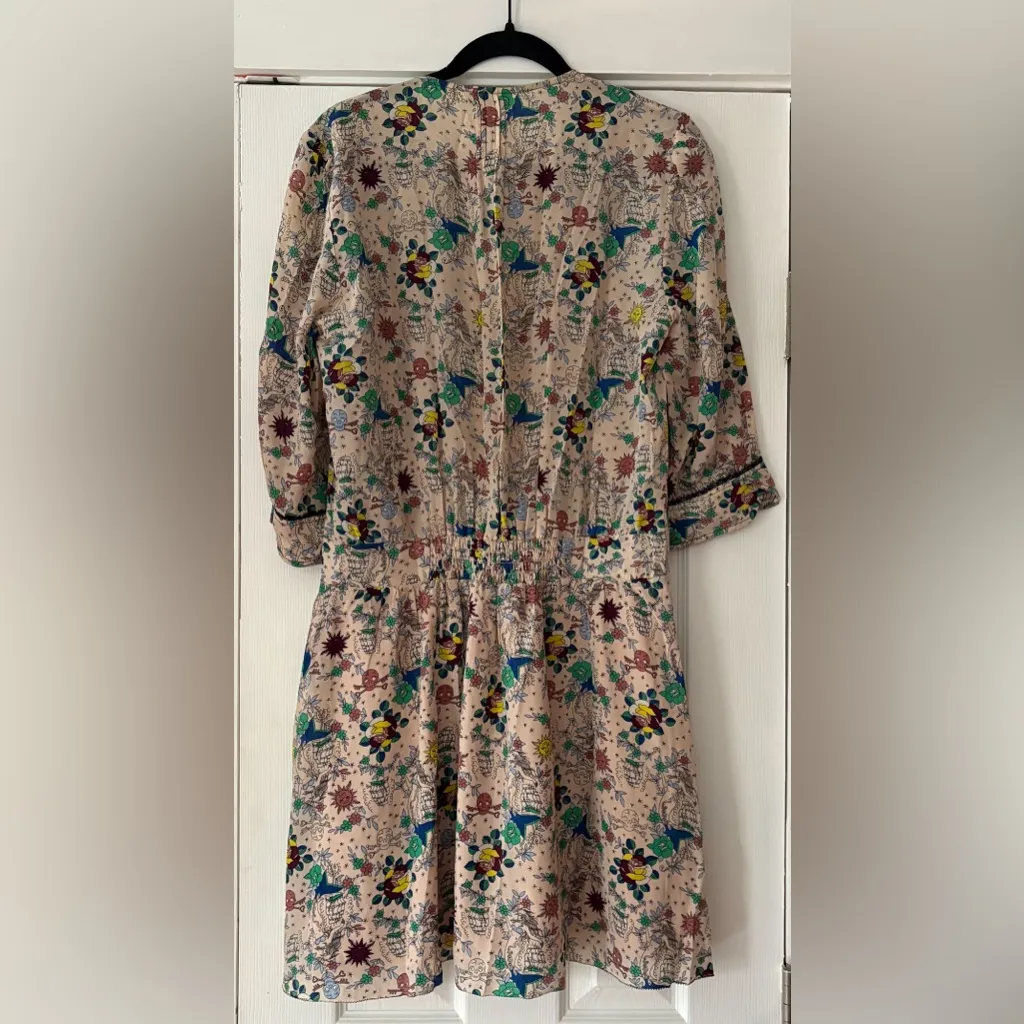 Zadig & Voltaire Remus Tattoo Pirate Theme Silk Pink Dress Size Large EUC - Image 5