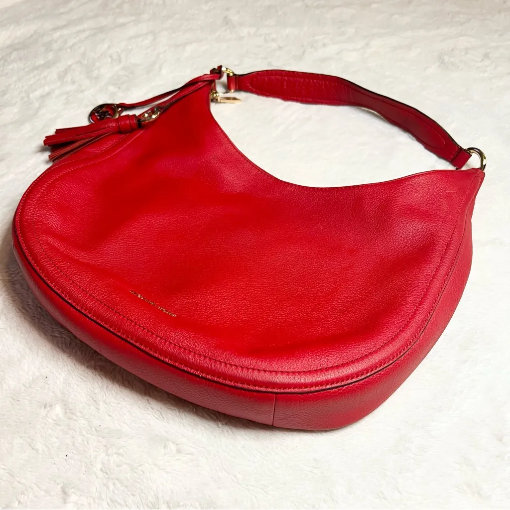 Michael Kors Red Lydia Large Leather Hobo Bag Designer Shoulder Bag Purse - Image 5