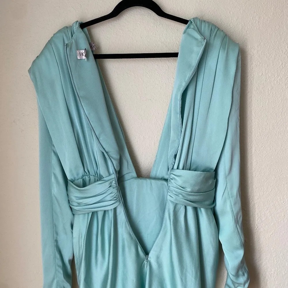 HOUSE OF CB‎ 'Pascale' Aqua Draped plunge Satin Mini Dress NWOT size M - Image 16