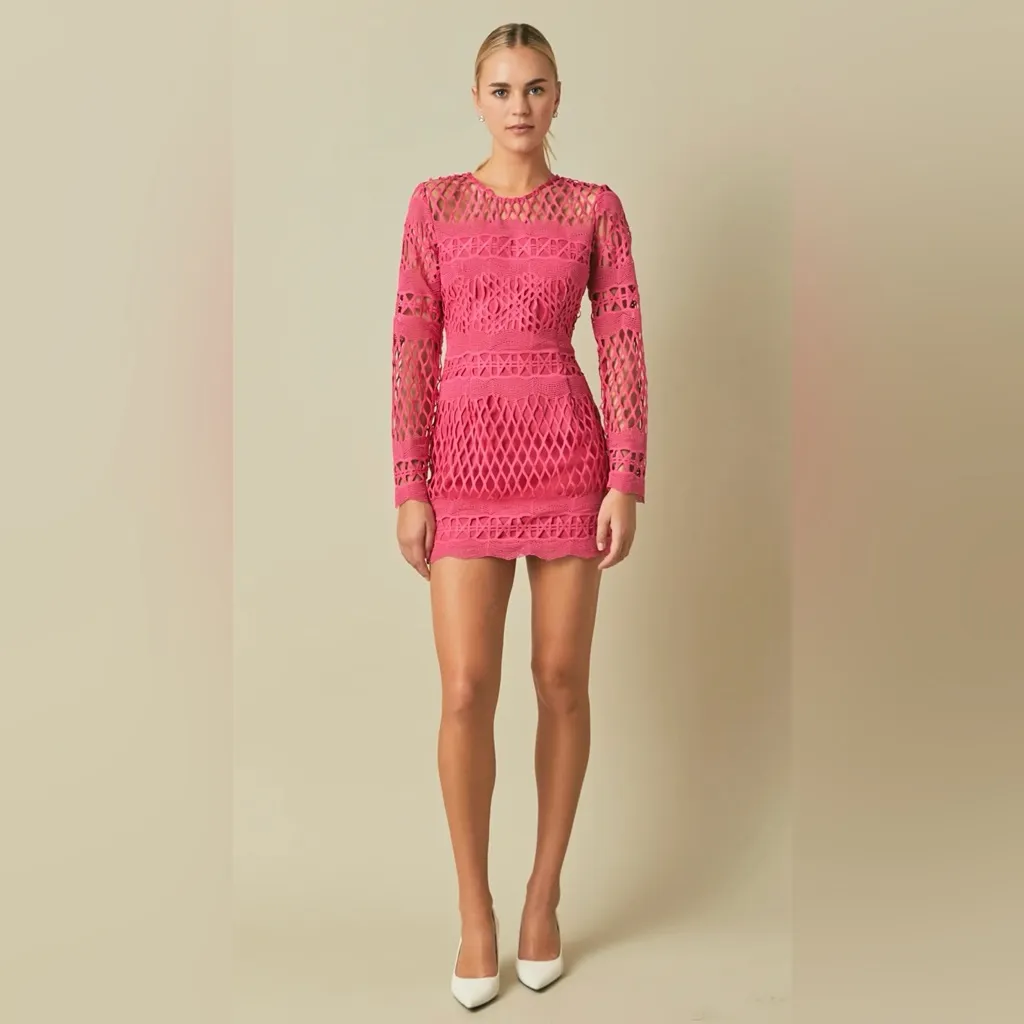 Endless Rose LONG SLEEVE CROCHET MINI DRESS size‎ large NWT - Image 2