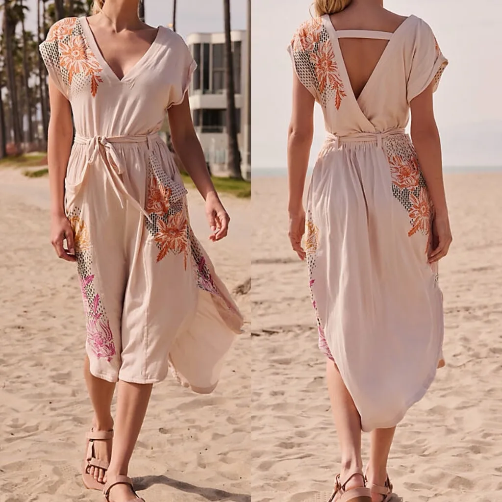 Daily Practice by Anthropologie Short-Sleeve V-Neck Midi Dress Cream Floral XXS - Image 2