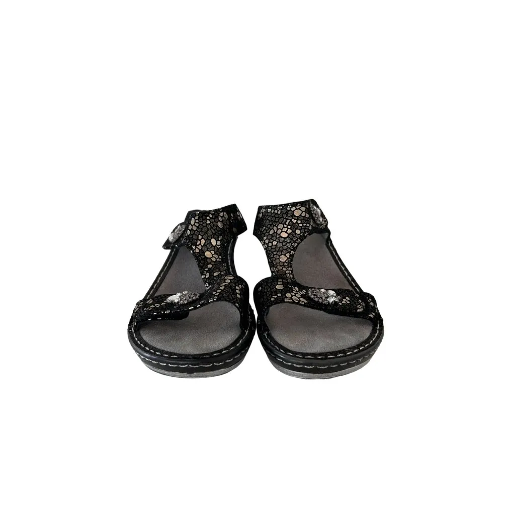 Alegria  Black Silver Wedge Sandals Slides Size 38/8 - Image 4