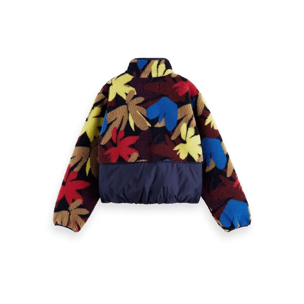 SCOTCH & SODA Teddy Fleece Anorak Flower Camo Blue Zip Up Jacket Size XS - Image 4