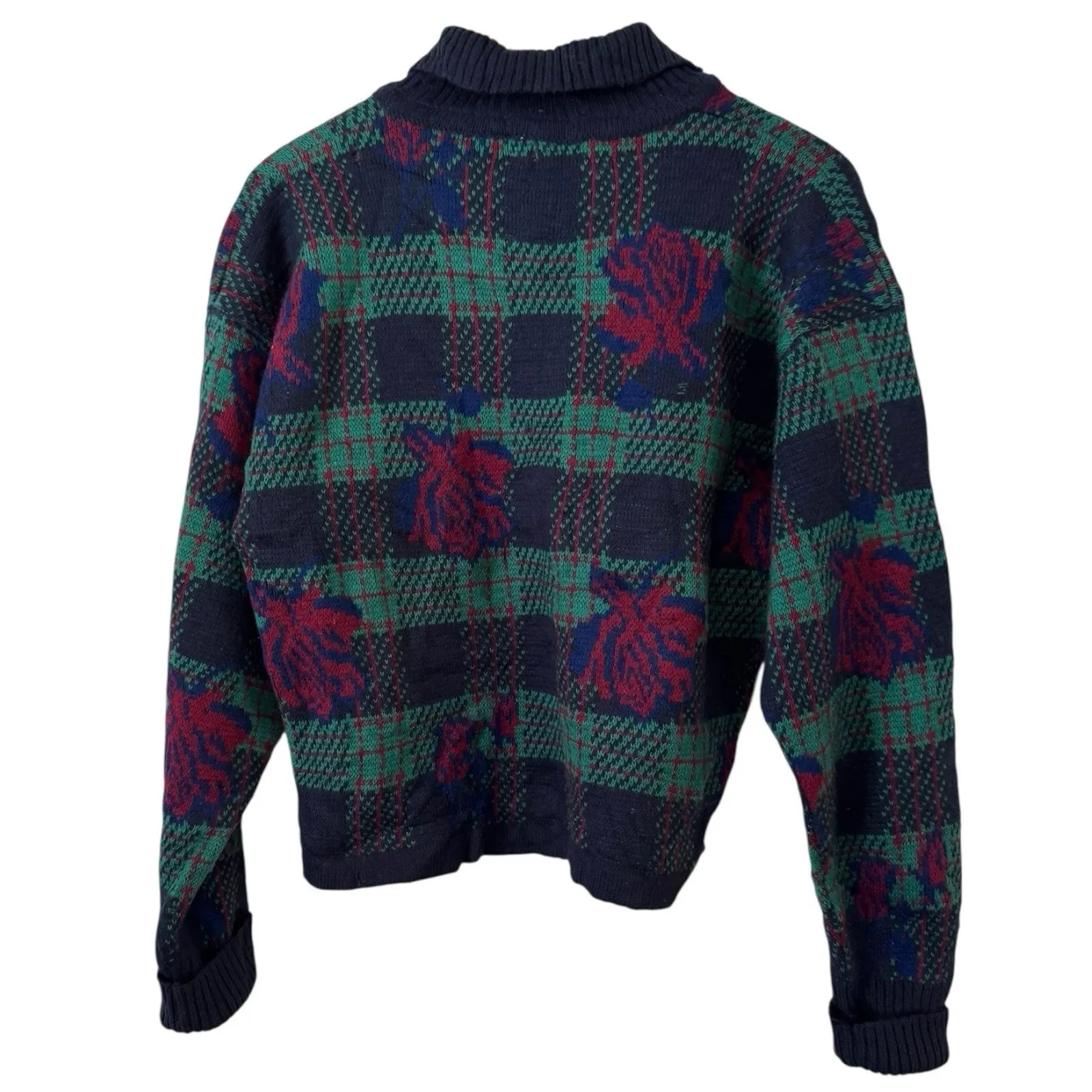 White Wheeler & Martha 100% Wool Collared Vintage Plaid Sweater Womens Large Green - Image 2