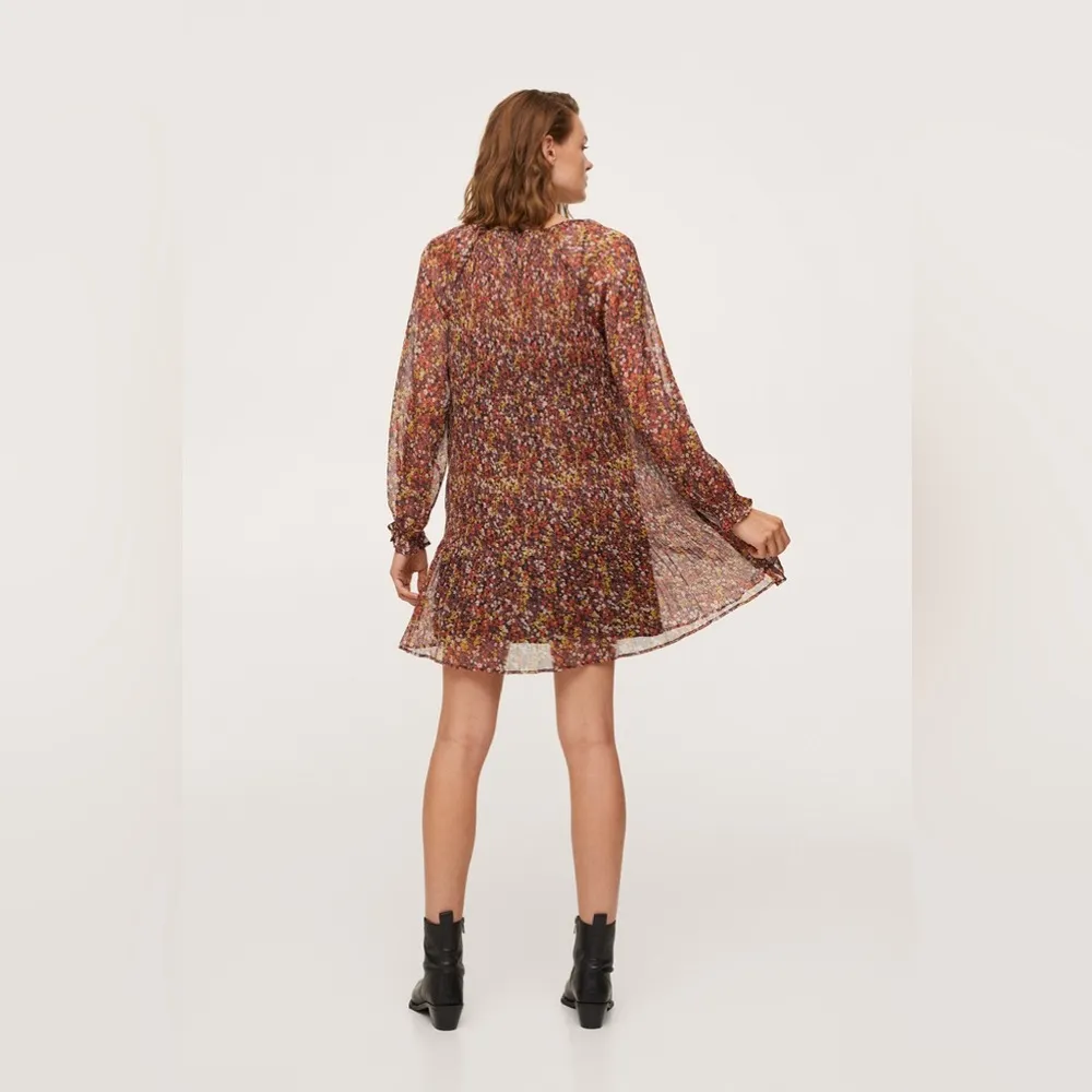 Black Tape Floral Pleated Long Sleeve Mini Dress Size XL Brown - Image 6