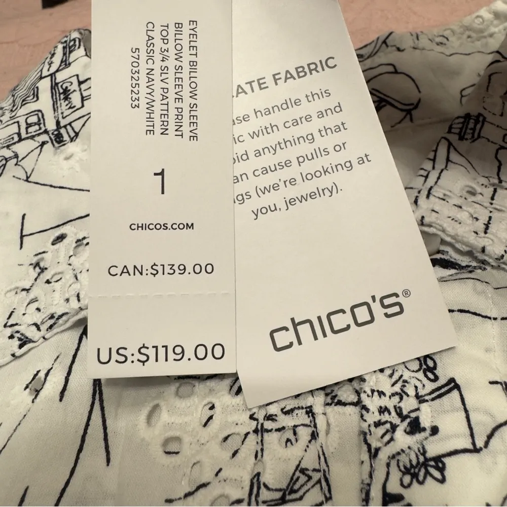 Chico’s Sanibel Eyelet Billow Sleeve Button Up Cotton Shirt Size 1 (8/10) - Image 11