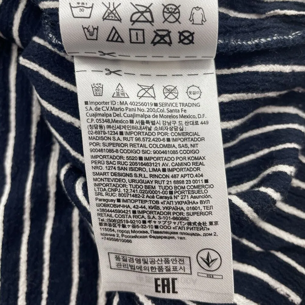 Gap Size XL Tie Shirt Dress Wrap Front Long Sleeve True Indigo Navy Blue Stripe - Image 13