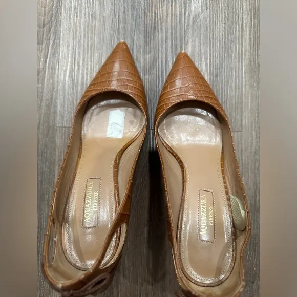 Aquazzura croco stamped 85mm heel with tassels pumps in the‎ color tobacco. Tan Size undefined - Image 3