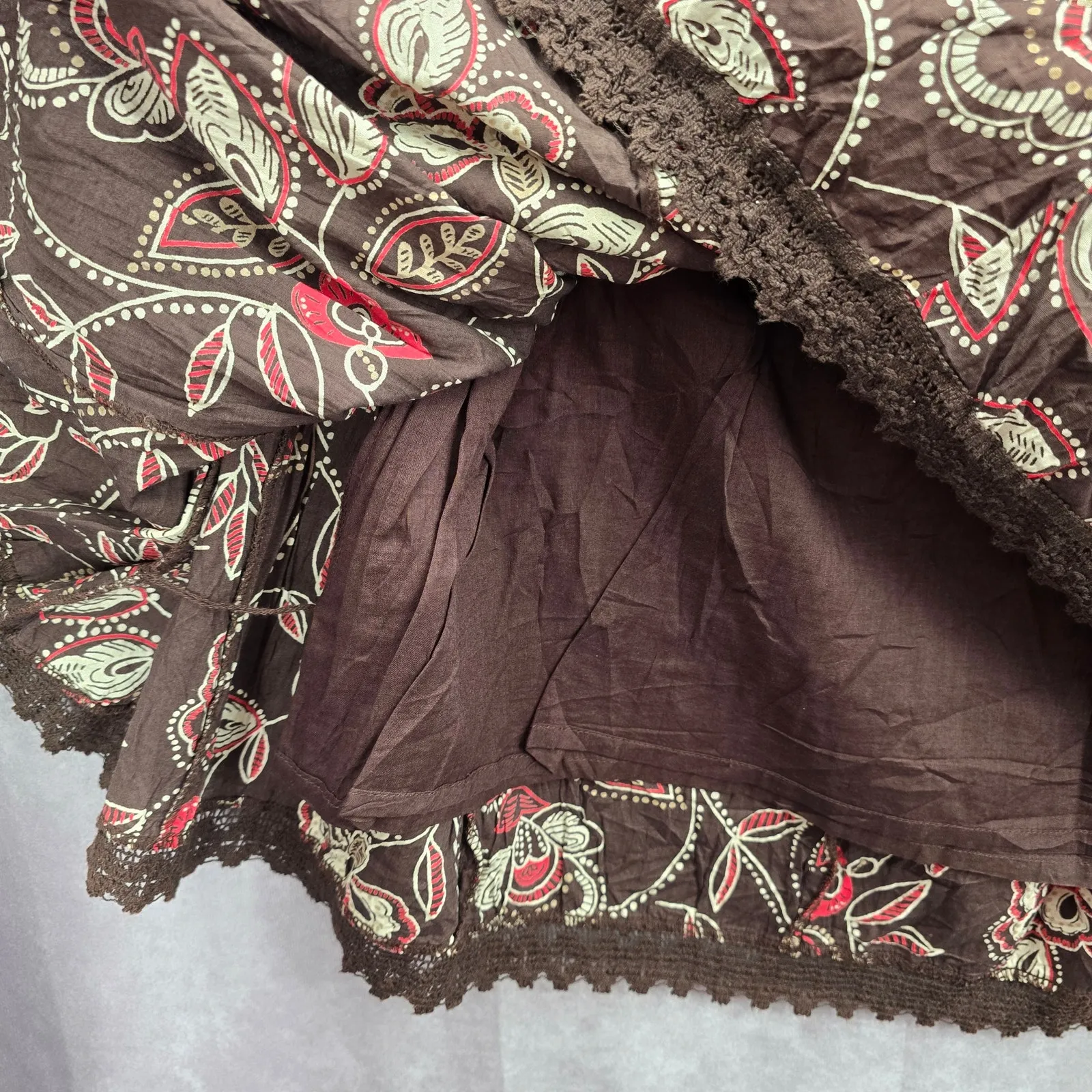 Style &‎ Co Brown Floral Knee Length Flare Cotton Lace Skirt Size 14 - Image 6