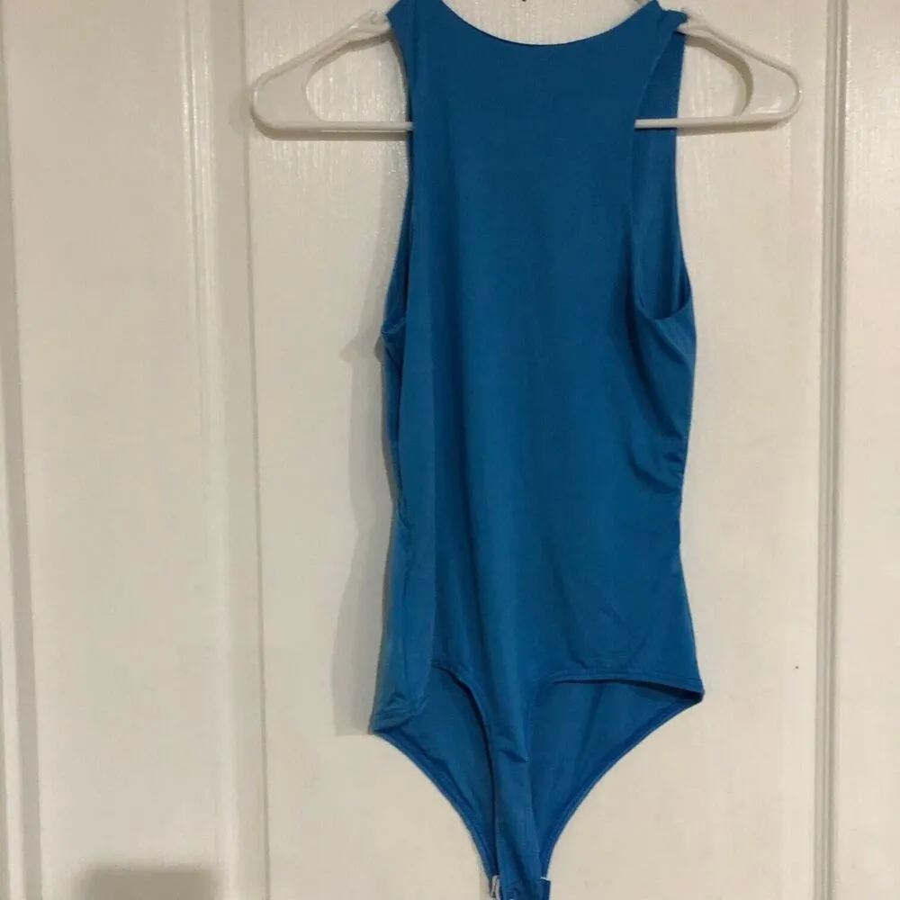 Live In The Moment Womens‎ Tank Bodysuit Size 8 Blue Cutout High Neck Sleeveless - Image 4