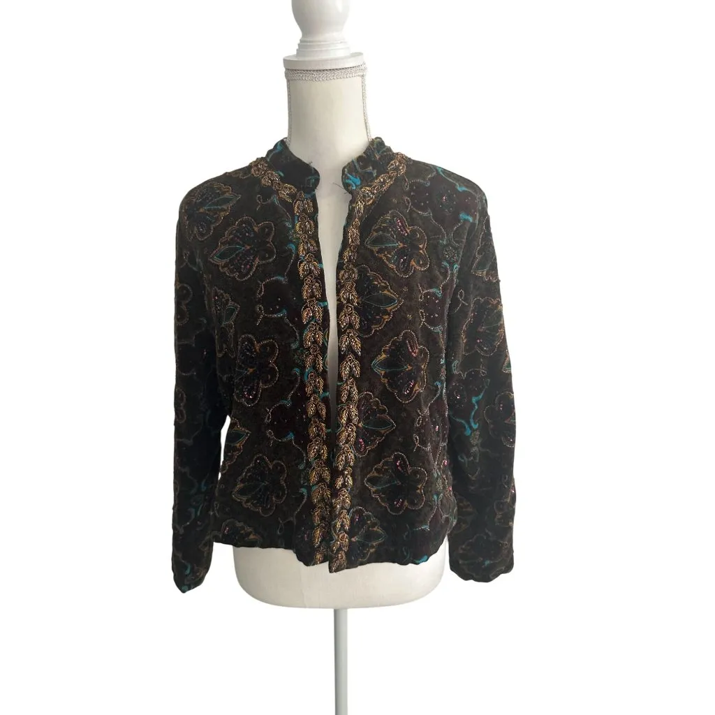 CHICOS Velvet Beaded Jacket Blazer Size Chicos 1 US M 8 Brown Size M - Image 5
