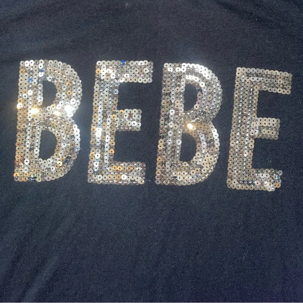 Bebe White and Black Short Sleeve Tee with Sporty Style size M top sequins - Image 2