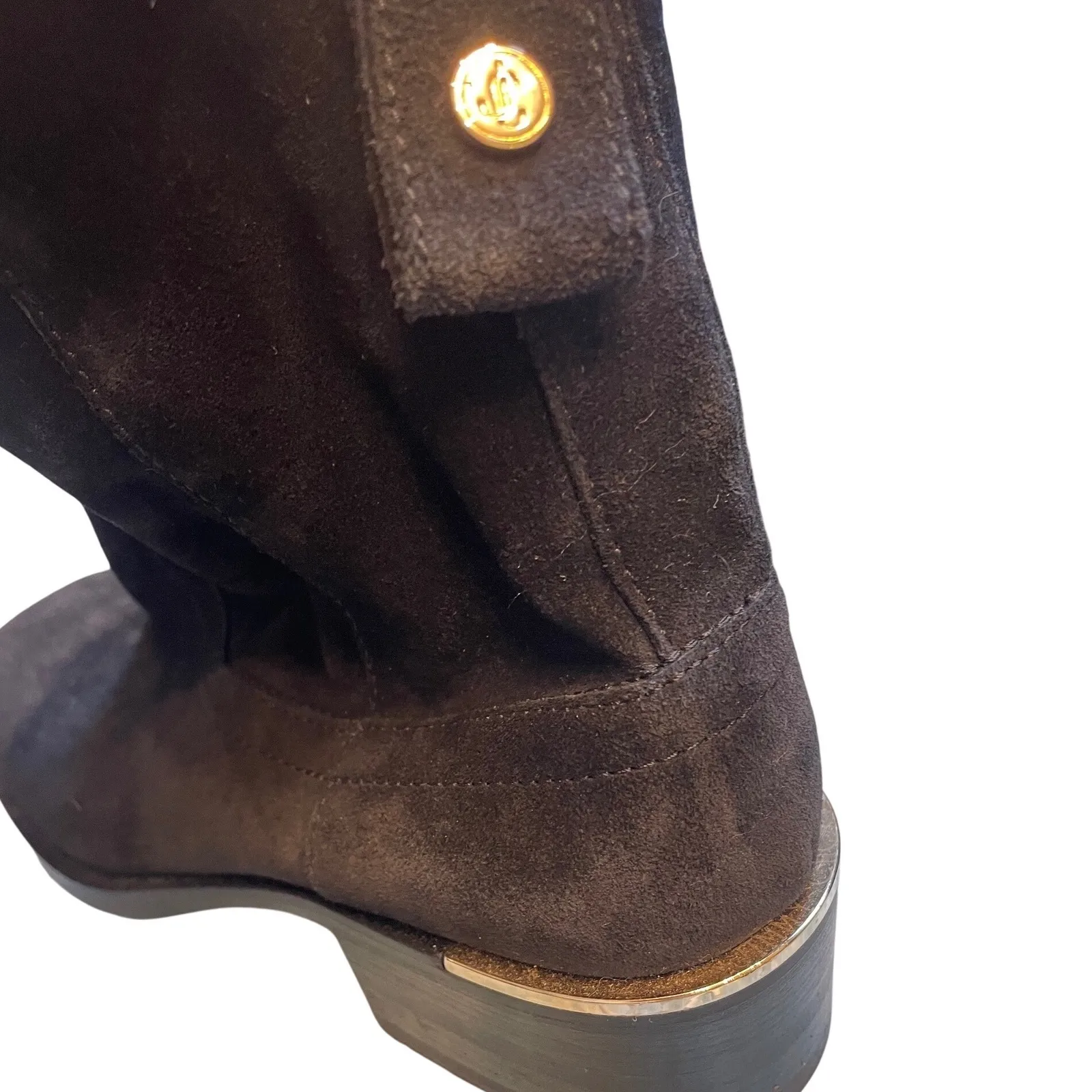 Jimmy Choo London Suede Ankle Boots Gold Accent Block Heel  Italy size 39 8.5-9 - Image 3