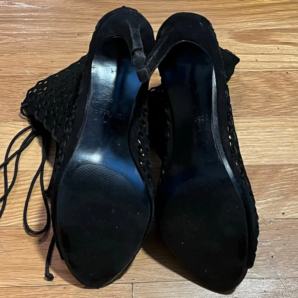 Zara Basic Laser Cut Peep-Toe Lace-Up Heels - Size 40 - Image 8