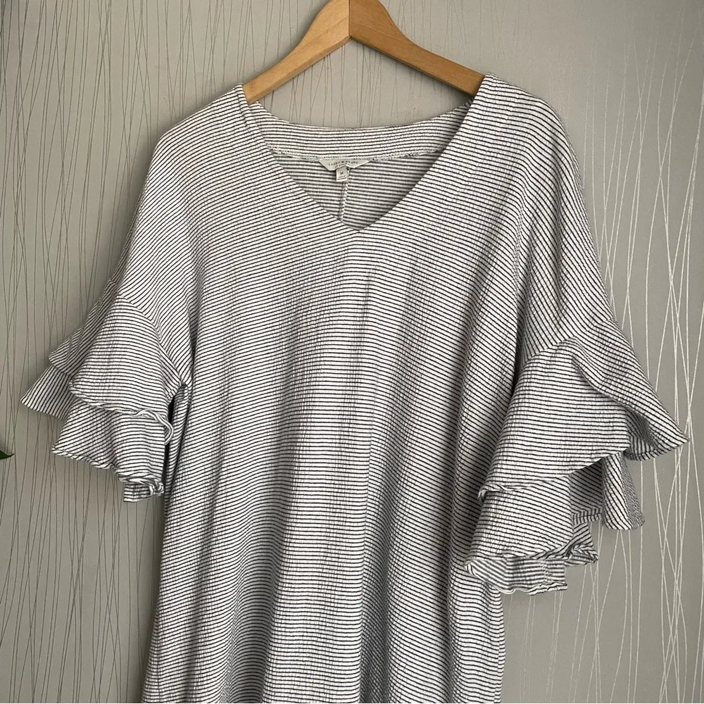 LUCKY BRAND Dress Women’s Medium Stripe Ruffle Bell Sleeve Knit Mini Shirt Dress - Image 8