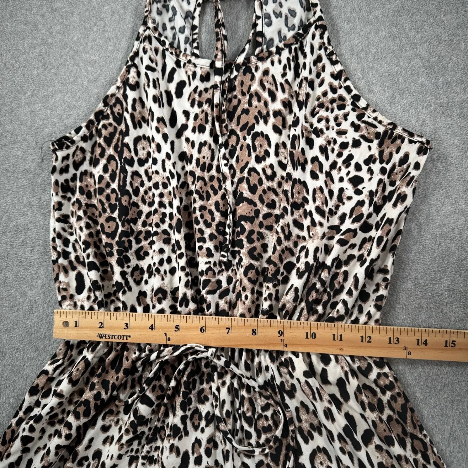 White Birch Animal Print Romper Jumpsuit Shorts Size Medium Sleeveless Tie Waist - Image 6