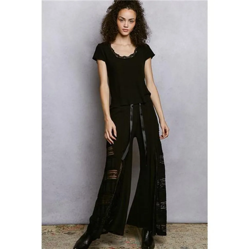 POL Round Neck Short Sleeve Crop T-Shirt with Lace Trim - Small - Image 5