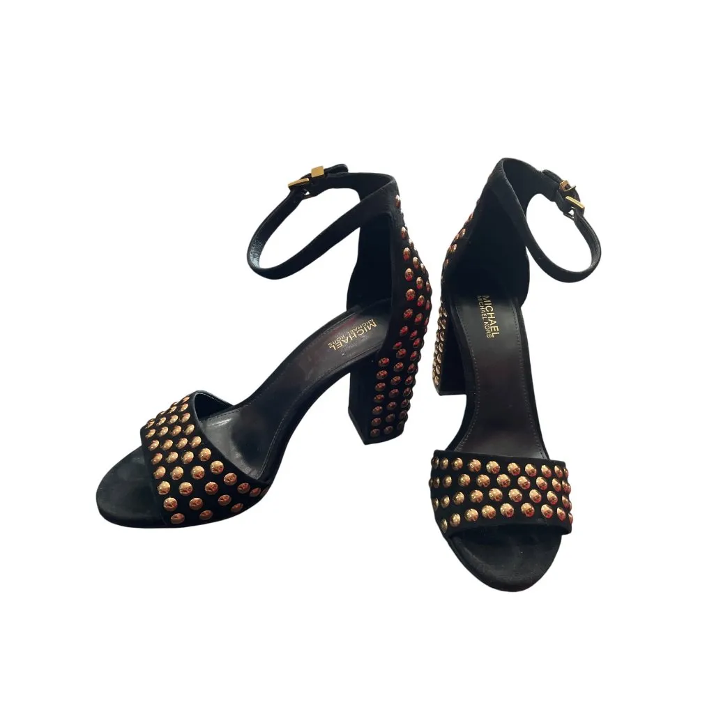 Michael Kors Leela Black Suede Gold Studded Heels Size 7M SKU 8901 - Image 2