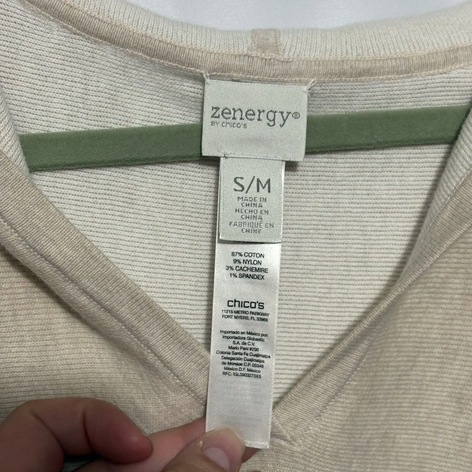 Chicos Womens SM/MD  Hooded Cape Poncho Tan Cream Knit Cotton Cashmere Travel - Image 3