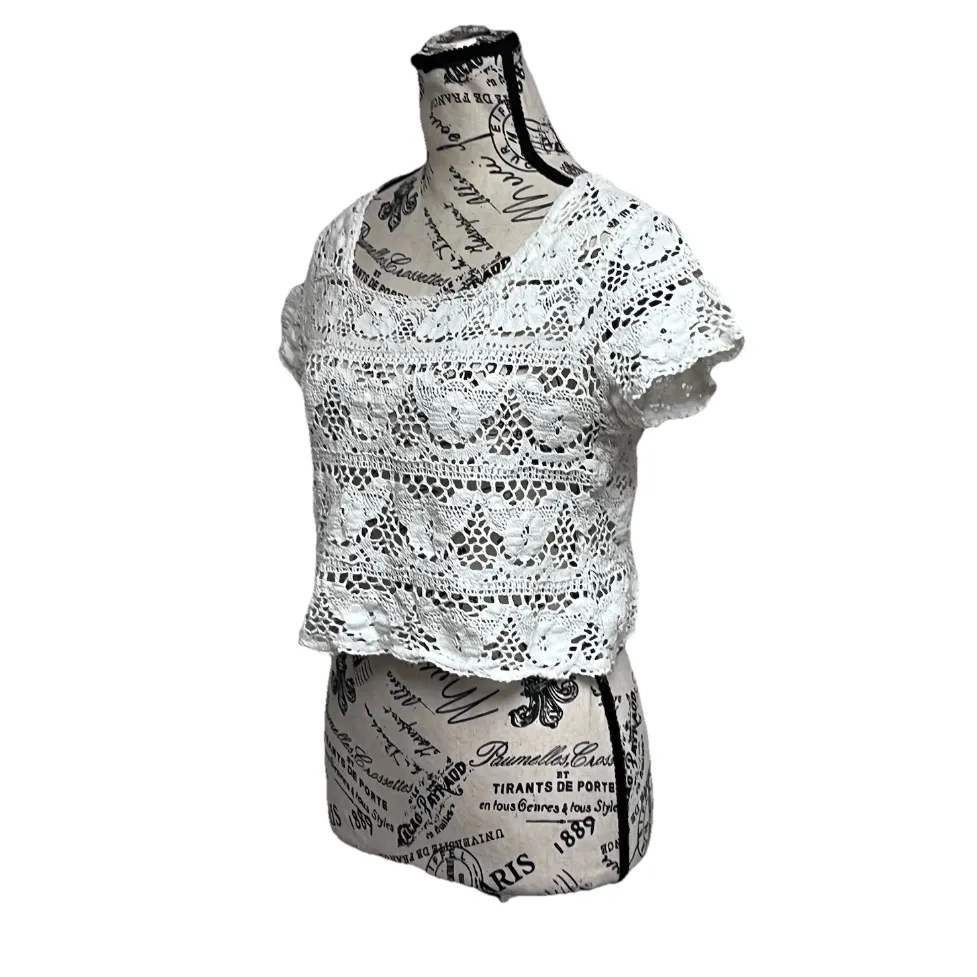 Cottagecore Coquette Crochet Crop Top M Women’s White Open Knit Soft Girl Size M - Image 3