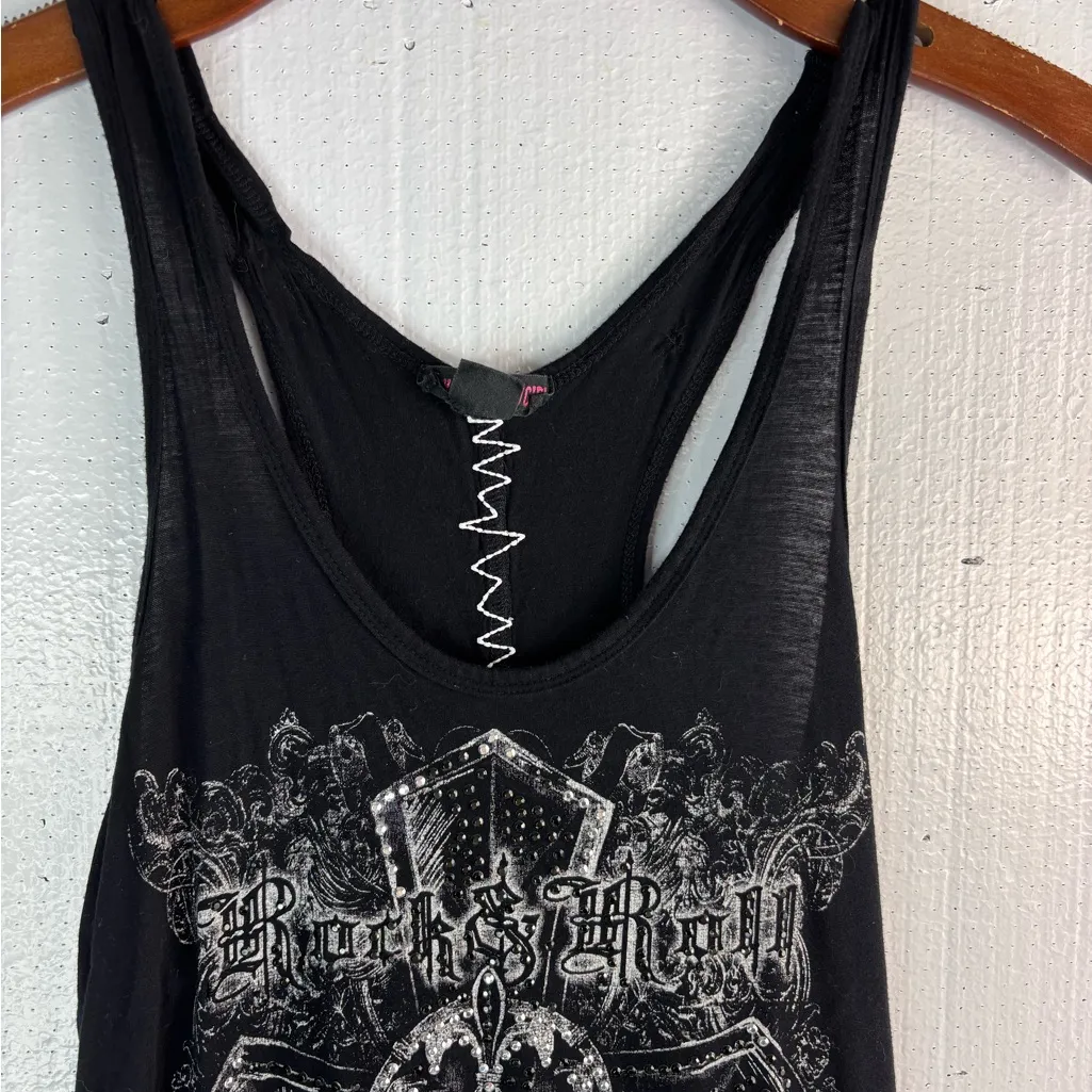 Rock & Roll Cowgirl M Cross Black Graphic Tank Top - Image 2
