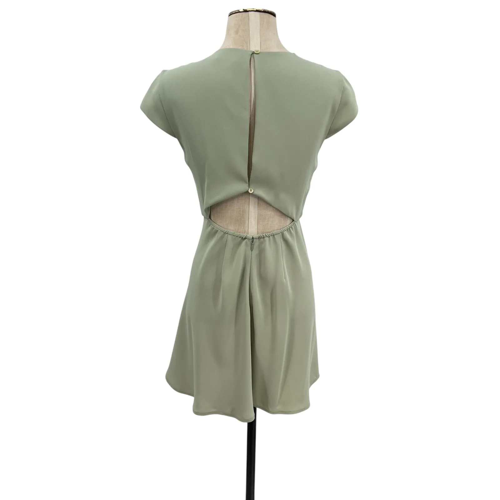 Aritzia Babaton‎ Hamptons Mini Dress Short Sleeve Cut Out Sage Green Size 0 - Image 9