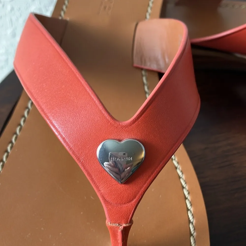 Coach: Ellis (FG 2097) Leather Slip On Thong Flip Flop- Silver Tone Heart- 9 - Image 3