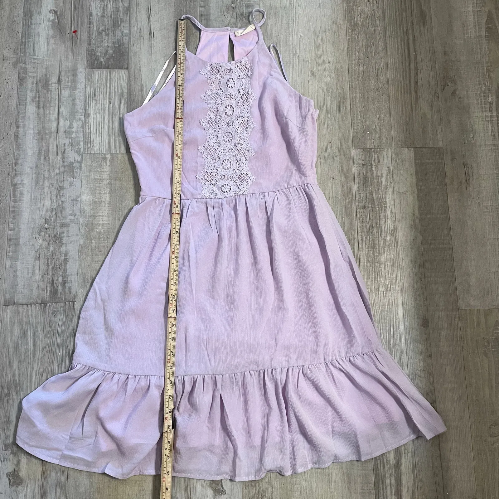 Altar’d State halter style lavender mini dress with crochet detail. Size medium - Image 7