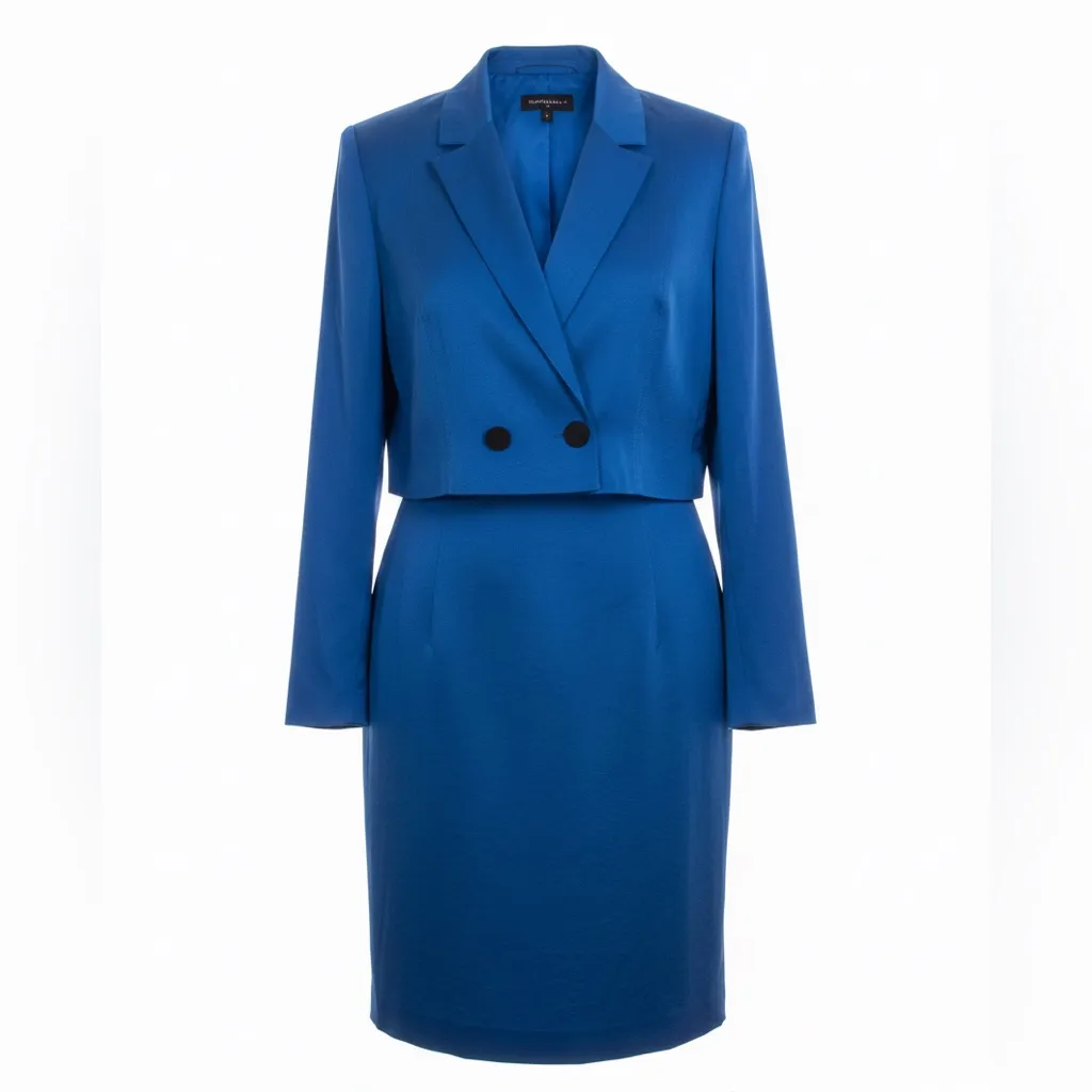 Mare Mare x Anthropologie Royal Blue Satin Blazer & Mini Skirt Set Size L - Image 11