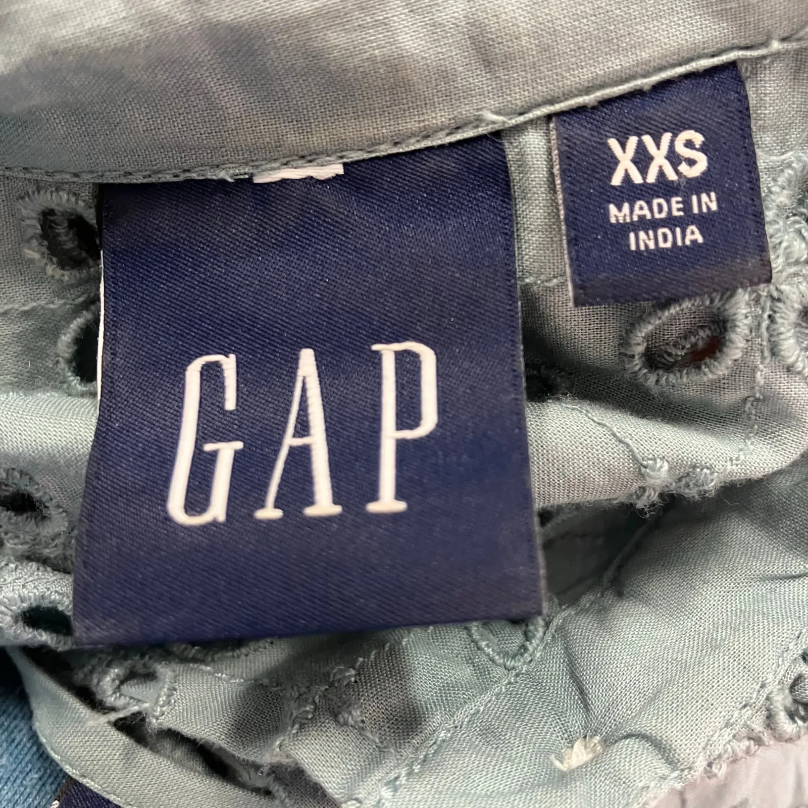 GAP XXS Blue Eyelet Shirt Dress Button Front Short Sleeve Preppy Coquette‎ - Image 14