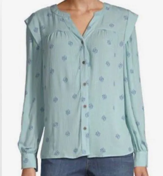 Long sleeve aqua split crew neck peasant top size XXL - Image 2