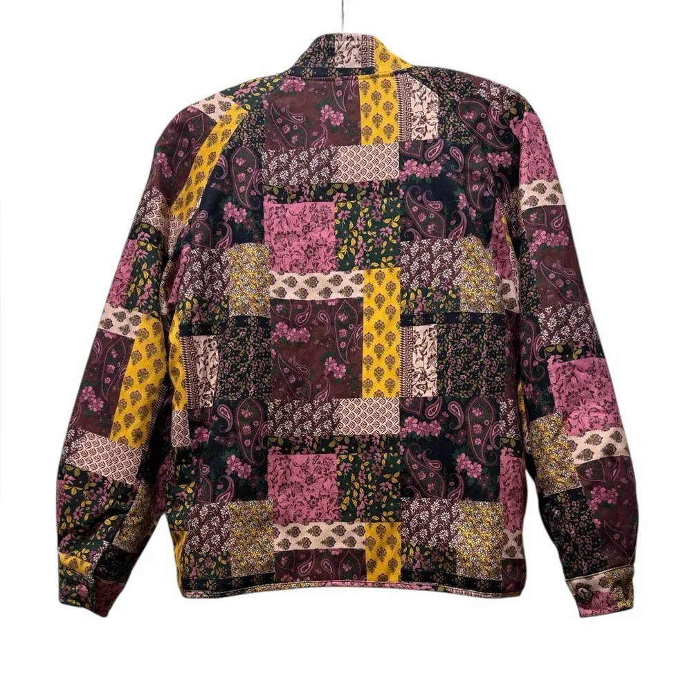 Cider  Patchwork Paisley Quilted Bomber Jacket | Size M Boho Retro Statement Coat - Image 3