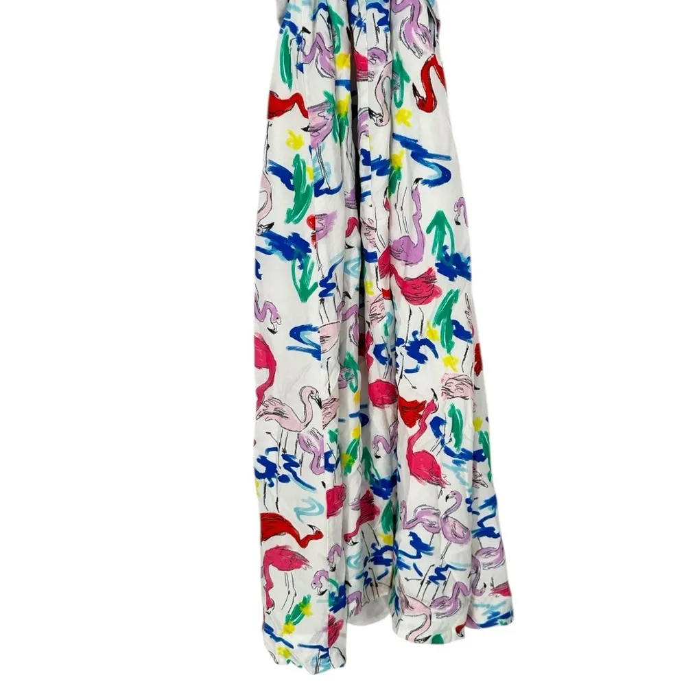 Tanya Taylor Teigan Print Midi Silk Dress size 4 Short Flutter Sleeves Flamingos - Image 9