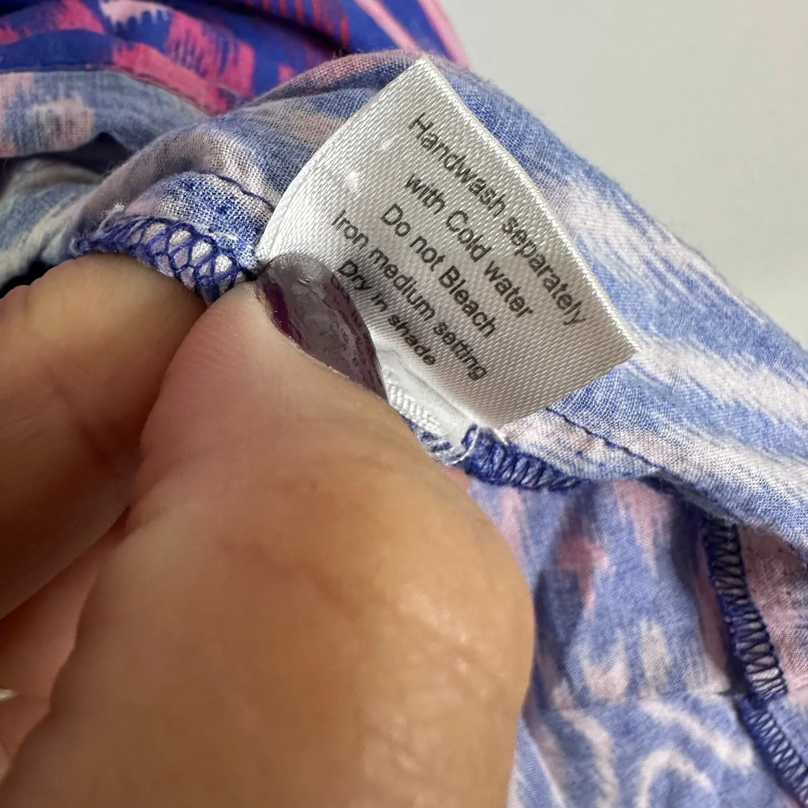 La Plage Alison Blue Pink Ikat Cotton Pocket Dress Women’s Large - Image 5