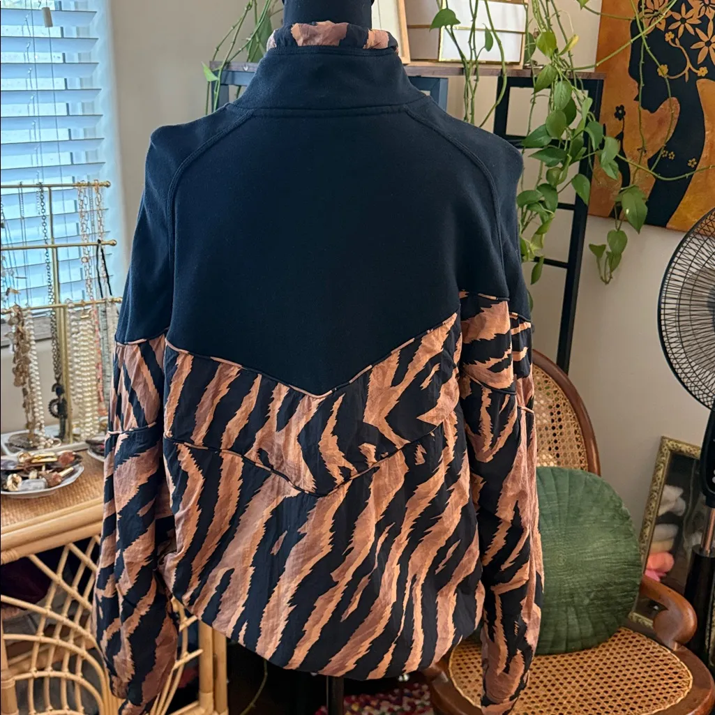 Free People Movement Walk The Line Black & Tan Animal Print Popover Quarter Zip - Image 2