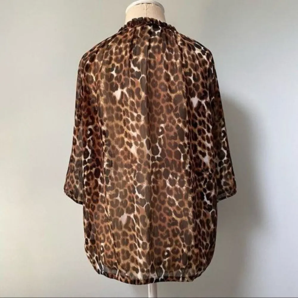 Express Sheer Animal Print Blouse Top - Image 9