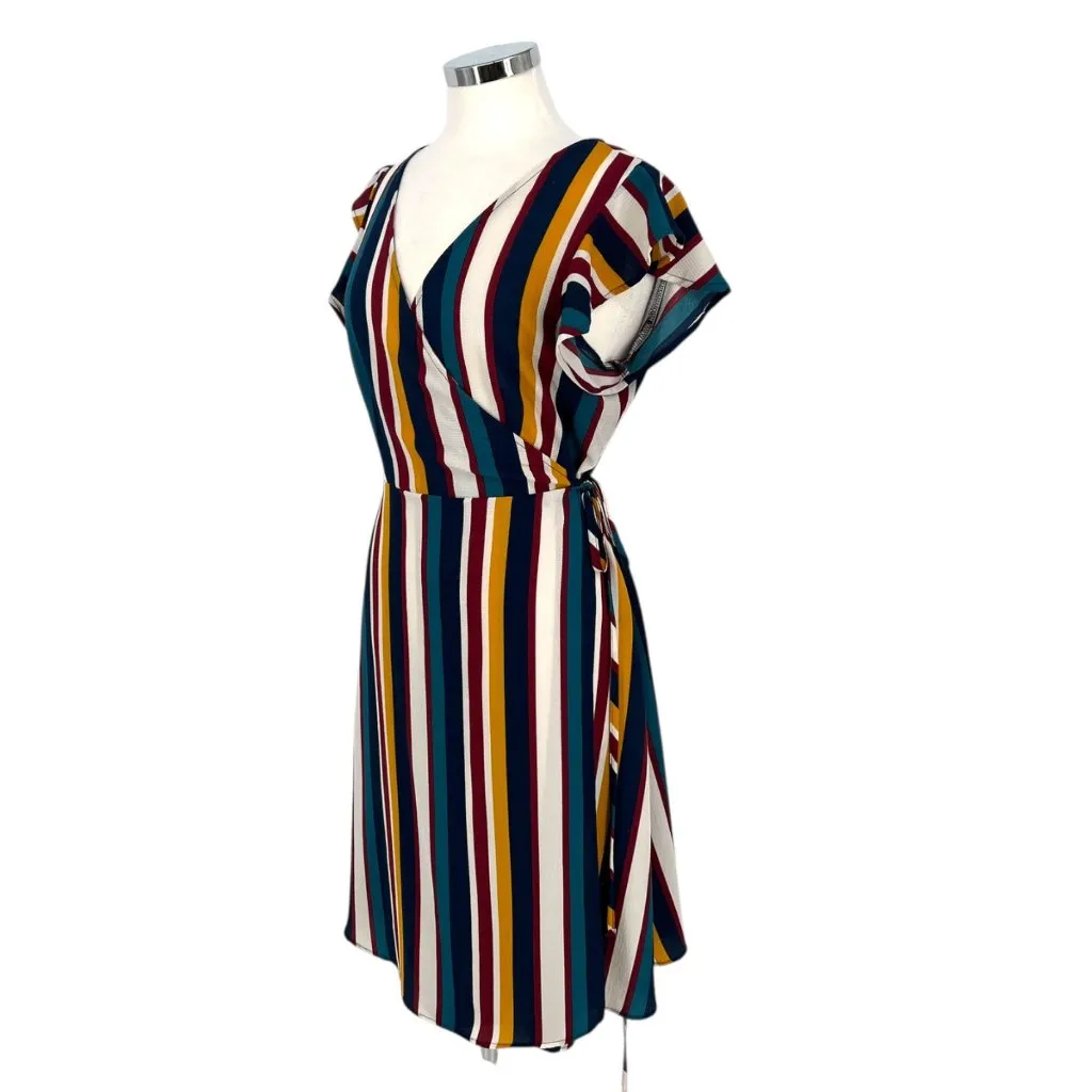Superfoxx Striped Wrap Flutter Sleeve Midi Dress Multicolor Size Large - Image 5