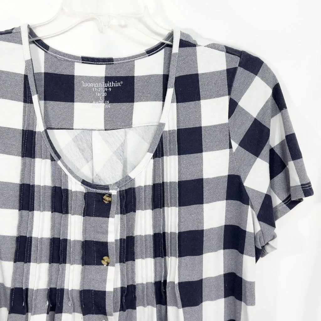 Woman Within Plus Size 18 20 Top Blue White Buffalo Checker Gingham Cotton 189 - Image 4
