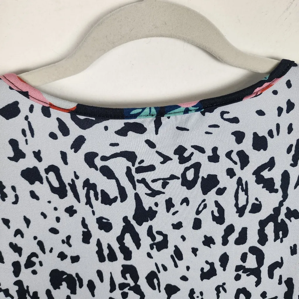 Coeur de Vague Leopard Floral Print Short Sleeve Ruched Multicolor Size 3XL Pink - Image 8