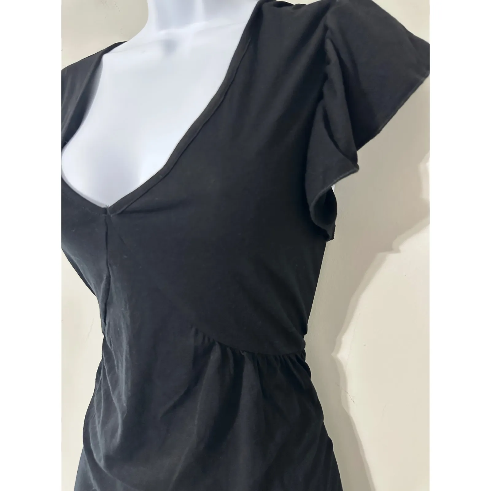 DOKOTOO Black V Neck Flutter Sleeve Cinched Waist Midi Dress Women's Size L Size L - Image 2