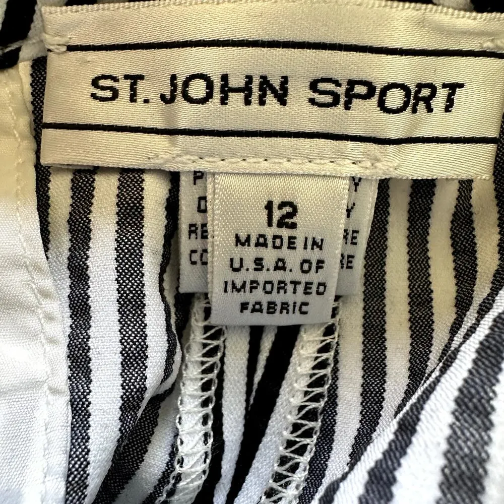 St. John Sport Striped Wide Leg Pants High Waisted Career Preppy Black White 12 - Image 4