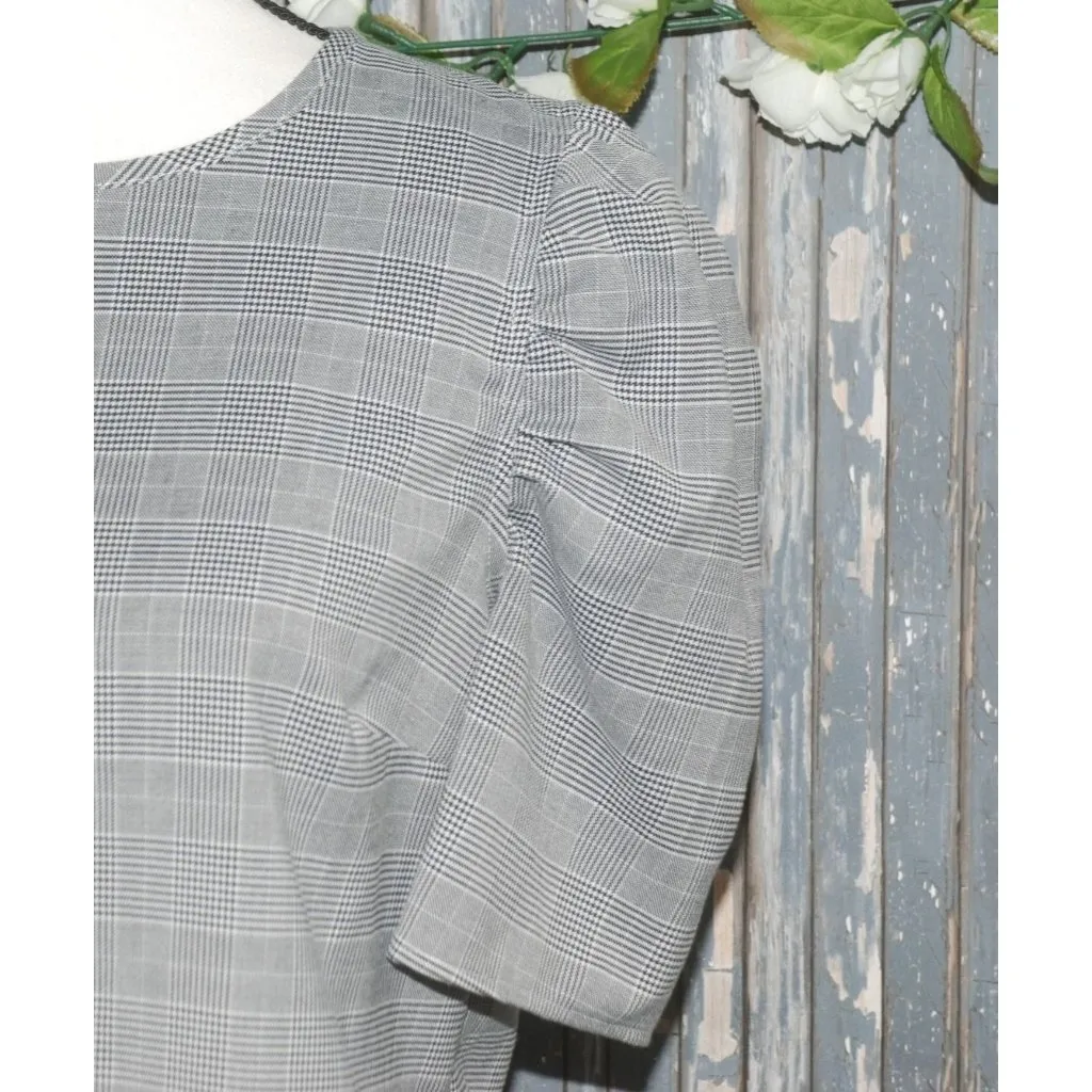14th & Union Blouse Top Size M Houndstooth Plaid Puff Half Sleeve Dark Academia - Image 3