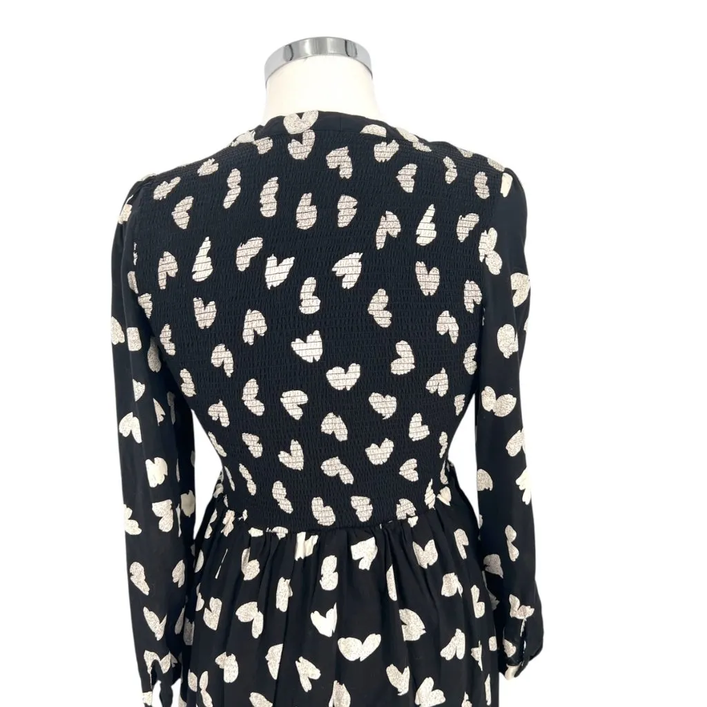 Maeve Anthropologie Heart Print A-Line V-Neck Dress Black White Size Medium - Image 8