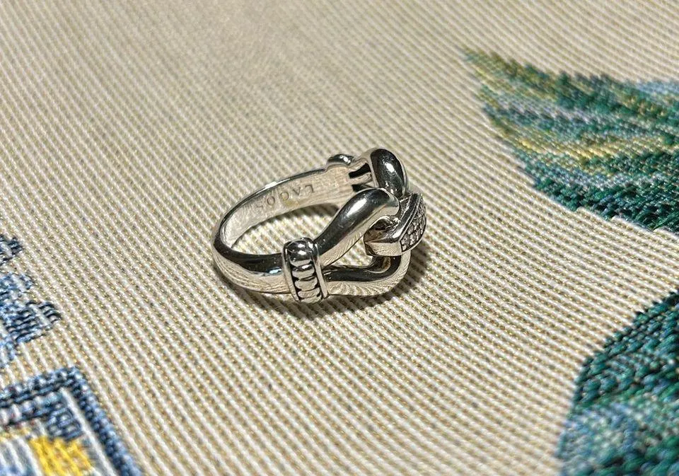 Lagos 925 Sterling Silver Diamond Buckle Derby Ring Size 6 - Image 4