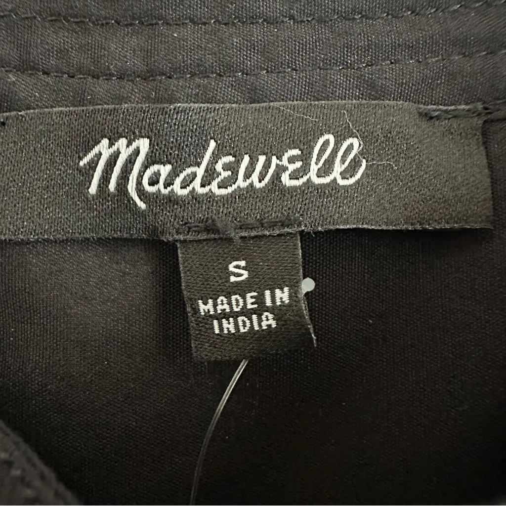 Madewell Flutter Sleeve Button-Front Mini Dress in Poplin Jet Black Size: S NWT - Image 9